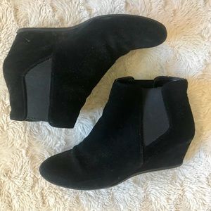 Black one and a half inch heel ankle booties